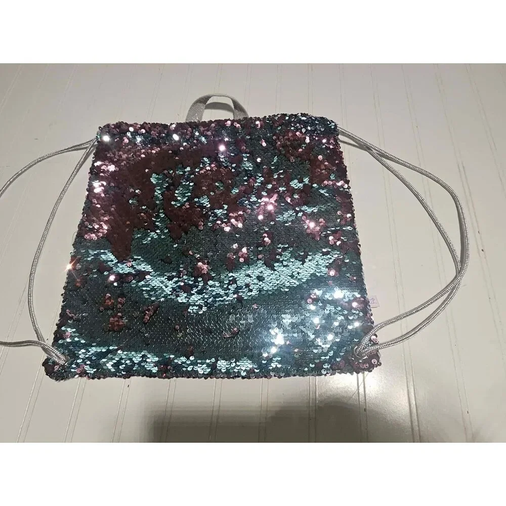 More Than Magic Reversible Sequin Drawstring Backpack Teal Pink Mermaid Bag
